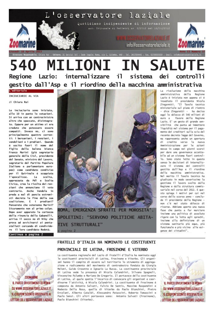 L'osservatore d'Italia edizione del 18 Aprile 2013
